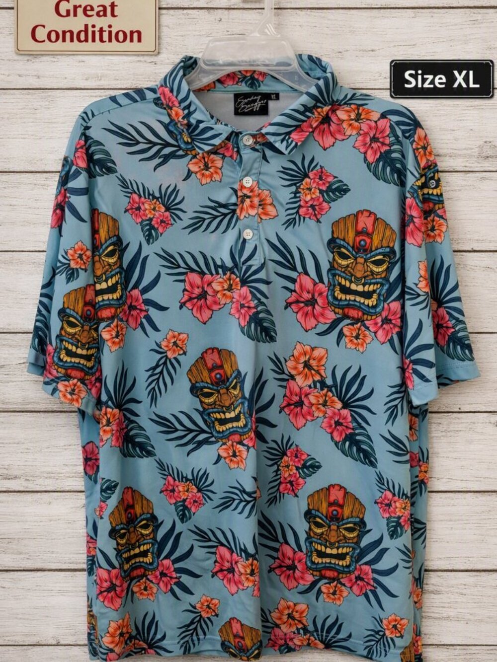 Sunday Swagger Tiki Print Golf Polo Shirt Size XL